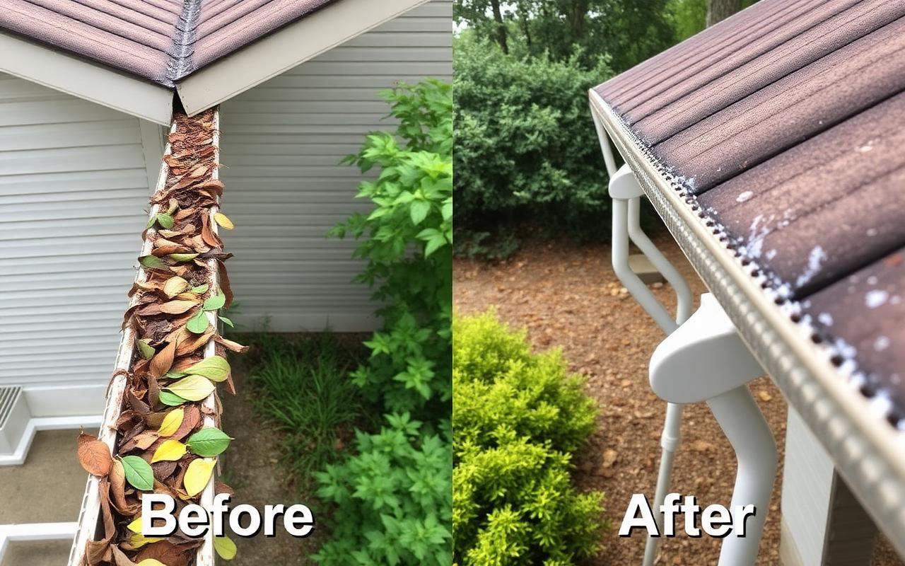 Before and after Gutter Cleaning